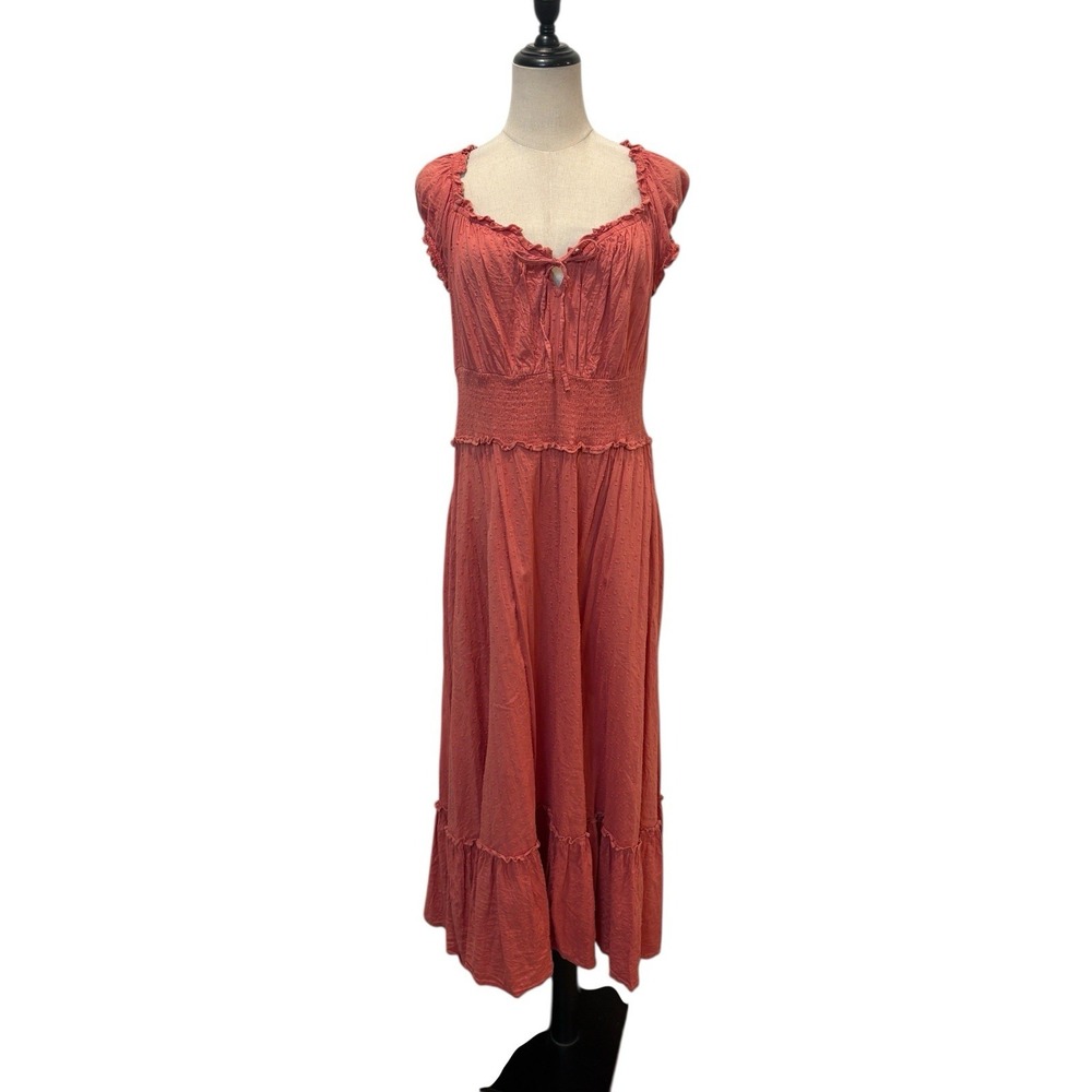 Old Navy Women's Maxi‎ Dress Sz L Orange Rust Tired Boho Milkmaid Cottagecore